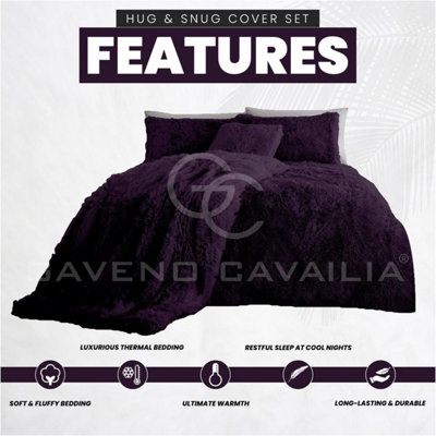 GC GAVENO CAVAILIA Hug & Snug Teddy Fleece Single Purple Duvet Cover With Matching Pillowcase Warm Fluffy Soft & Cosy Bedding Set