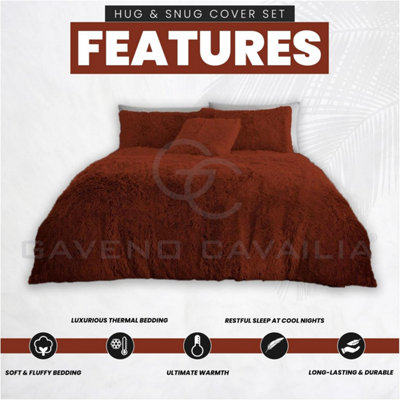 GC GAVENO CAVAILIA Hug & Snug Teddy Fleece Single Rust Duvet Cover With Matching Pillowcase Warm Fluffy Soft & Cosy Bedding Set