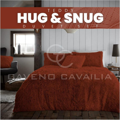 GC GAVENO CAVAILIA Hug & Snug Teddy Fleece Single Rust Duvet Cover With Matching Pillowcase Warm Fluffy Soft & Cosy Bedding Set