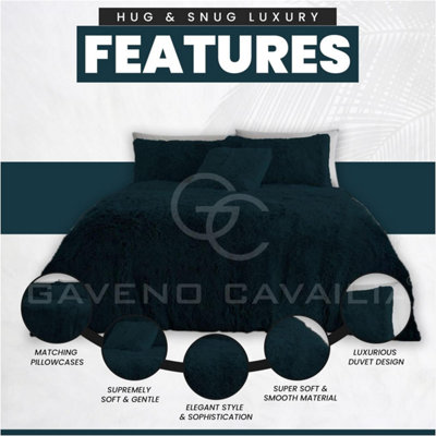 GC GAVENO CAVAILIA Hug & Snug Teddy Fleece Single Teal Duvet Cover With Matching Pillowcase Warm Fluffy Soft & Cosy Bedding Set