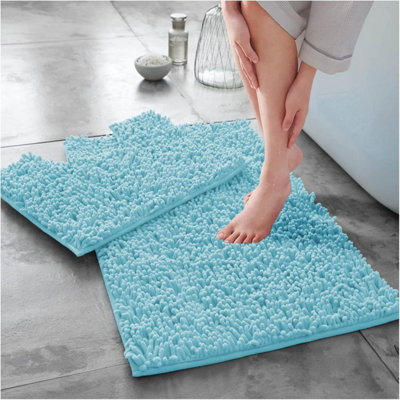 GC GAVENO CAVAILIA Infinity Loop 2 Piece Bath Mat Set Aqua Super Absorbent Non Slip Shower Mat