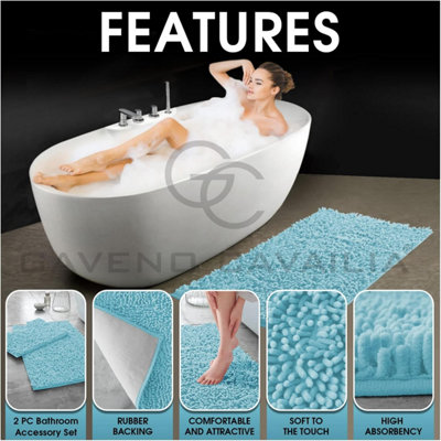 GC GAVENO CAVAILIA Infinity Loop 2 Piece Bath Mat Set Aqua Super Absorbent Non Slip Shower Mat