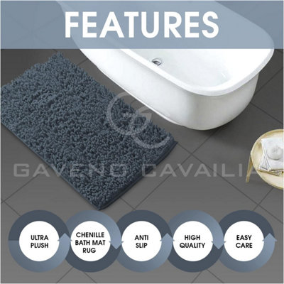 GC GAVENO CAVAILIA Infinity Loop 2 Piece Bath Mat Set Dark Grey Super Absorbent Non Slip Shower Mat