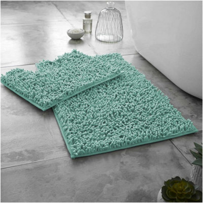 GC GAVENO CAVAILIA Infinity Loop 2 Piece Bath Mat Set Duck Egg Super Absorbent Non Slip Shower Mat