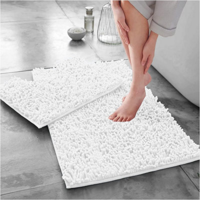 GC GAVENO CAVAILIA Infinity Loop 2 Piece Bath Mat Set White Super Absorbent Non Slip Shower Mat