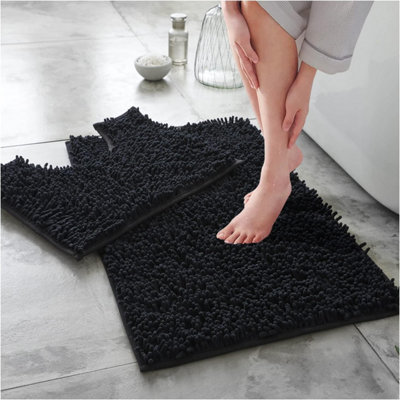 GC GAVENO CAVAILIA Infinity Loop Extra Large 2 Piece Bath Mat Set Black Super Absorbent Non Slip Shower Mat