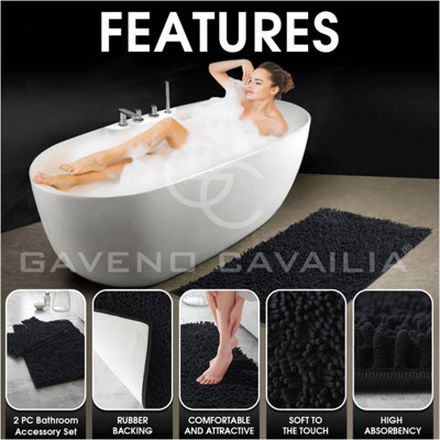 GC GAVENO CAVAILIA Infinity Loop Extra Large 2 Piece Bath Mat Set Black Super Absorbent Non Slip Shower Mat