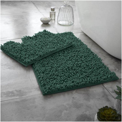 GC GAVENO CAVAILIA Infinity Loop Extra Large 2 Piece Bath Mat Set Dark Green Super Absorbent Non Slip Shower Mat