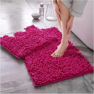 GC GAVENO CAVAILIA Infinity Loop Extra Large 2 Piece Bath Mat Set Fuchsia Super Absorbent Non Slip Shower Mat