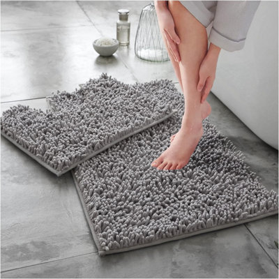 GC GAVENO CAVAILIA Infinity Loop Extra Large 2 Piece Bath Mat Set Silver Super Absorbent Non Slip Shower Mat