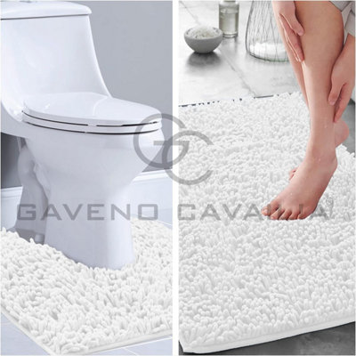GC GAVENO CAVAILIA Infinity Loop Extra Large 2 Piece Bath Mat Set White Super Absorbent Non Slip Shower Mat