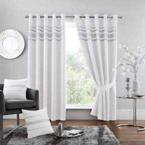 GC GAVENO CAVAILIA Kendal Sprakle Blackout Curtains & Drapes, Room Darkening Eyelet Curtains With Tie Backs,Silver 90X90 Inch