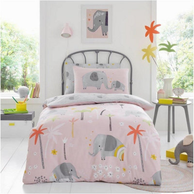 GC GAVENO CAVAILIA Kids Printed Elephant Friends Double Pink Duvet Cover With Matching Pillowcases Bedding Set