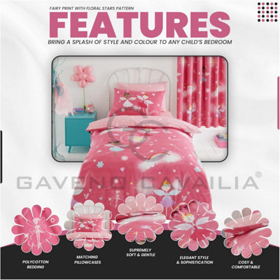 GC GAVENO CAVAILIA Kids Printed Fairy Buddies Single Pink Duvet Cover Bedding Set With Matching Pillowcase