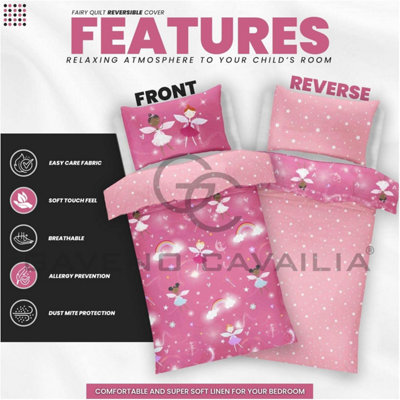 GC GAVENO CAVAILIA Kids Printed Fairy Buddies Single Pink Duvet Cover Bedding Set With Matching Pillowcase