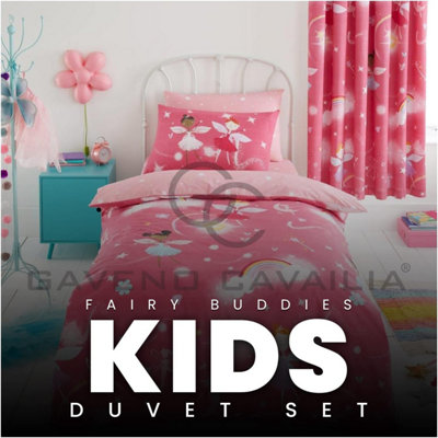GC GAVENO CAVAILIA Kids Printed Fairy Buddies Single Pink Duvet Cover Bedding Set With Matching Pillowcase