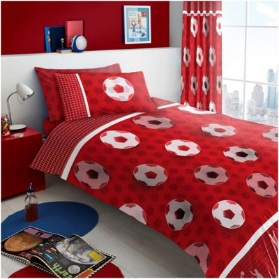 GC GAVENO CAVAILIA Kids Printed Football Goals Single Red Duvet Cover With Matching Pillowcase Bedding Set