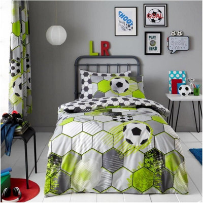 GC GAVENO CAVAILIA Kids Printed Football Stamp Grey Single Duvet Cover Bedding Set With Matching Pillowcase