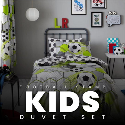 GC GAVENO CAVAILIA Kids Printed Football Stamp Grey Single Duvet Cover Bedding Set With Matching Pillowcase