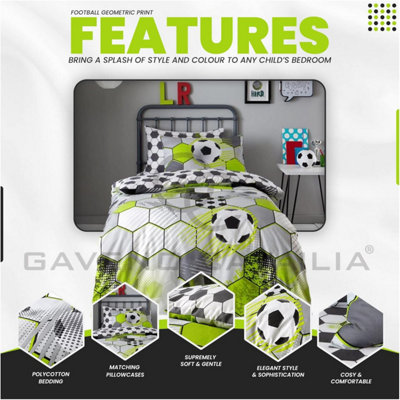 GC GAVENO CAVAILIA Kids Printed Football Stamp Grey Single Duvet Cover Bedding Set With Matching Pillowcase
