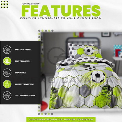 GC GAVENO CAVAILIA Kids Printed Football Stamp Grey Single Duvet Cover Bedding Set With Matching Pillowcase