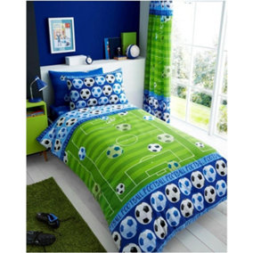 GC GAVENO CAVAILIA Kids Printed Goal Blue Single Reversible Football Printed Duvet Cover With Matching Pillowcase Bedding Set