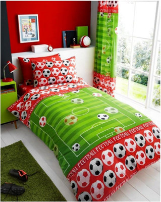 GC GAVENO CAVAILIA Kids Printed Goal Red Single Reversible Football Printed Duvet Cover With Matching Pillowcase Bedding Set