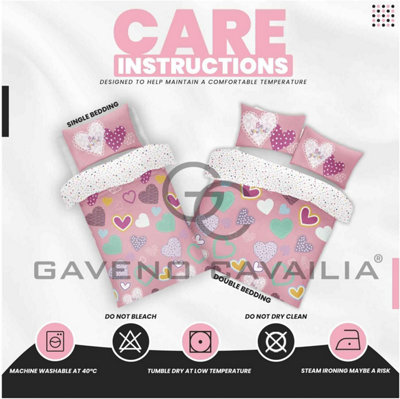 GC GAVENO CAVAILIA Kids Printed Hearts Pink Single Duvet Cover With Matching Pillowcase Bedding Set