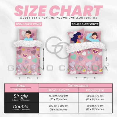 GC GAVENO CAVAILIA Kids Printed Hearts Pink Single Duvet Cover With Matching Pillowcase Bedding Set