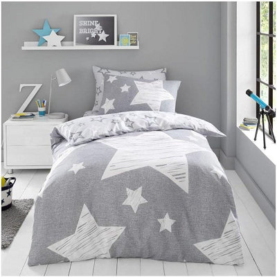 GC GAVENO CAVAILIA Kids Printed Superstar Grey Single Duvet Cover With Matching Pillowcase Bedding Set