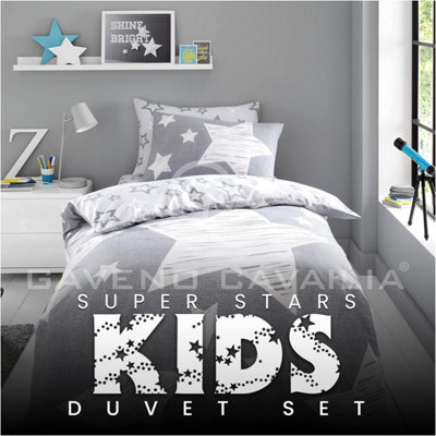 GC GAVENO CAVAILIA Kids Printed Superstar Grey Single Duvet Cover With Matching Pillowcase Bedding Set