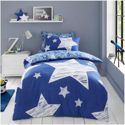 GC GAVENO CAVAILIA Kids Printed Superstar Navy Single Duvet Cover With Matching Pillowcase Bedding Set