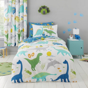 GC GAVENO CAVAILIA Kids Roarsome Dinosaur Multi Single Bed Duvet Cover With Matching Pillowcase Reversible Animal Quilt Bed Set