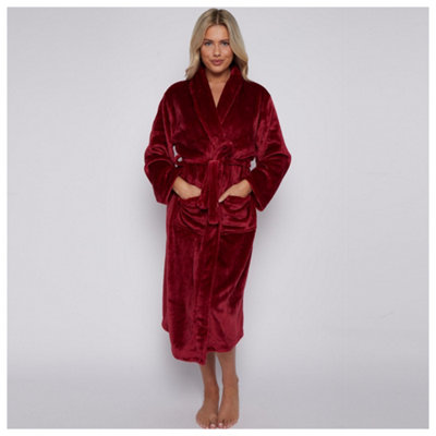 GC GAVENO CAVAILIA Ladies Bathrobe Flannel Plain Burgundy Fleece Super Soft Plush Dressing Gowns Nightwear Comfortable Loungewear