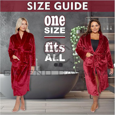 GC GAVENO CAVAILIA Ladies Bathrobe Flannel Plain Burgundy Fleece Super Soft  Plush Dressing Gowns Nightwear Comfortable