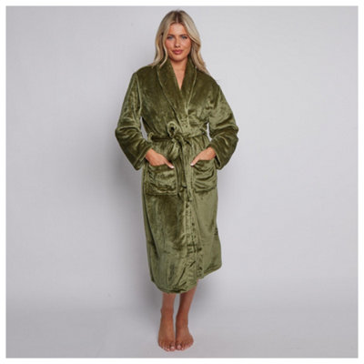 GC GAVENO CAVAILIA Ladies Bathrobe Flannel Plain Green Fleece Super Soft Plush Dressing Gowns Nightwear Comfortable Loungewear