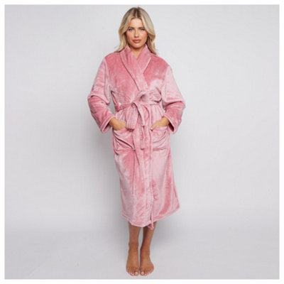 GC GAVENO CAVAILIA Ladies Bathrobe Flannel Plain Pink Fleece Super Soft Plush Dressing Gowns Nightwear Comfortable Loungewear