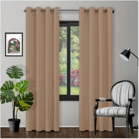 GC GAVENO CAVAILIA Latte Blackout Eyelet Curtains 66x72 Inches 80-90% Black Out Thermal Ring Top Curtain Pair Window