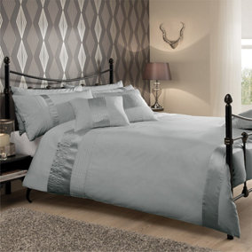 GC GAVENO CAVAILIA Luxe duvet cover bedding set silver double 3PC with embriodery quilt cover