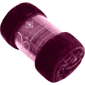 GC GAVENO CAVAILIA Luxury Faux Fur Throw 150x200 CM Burgundy Fleece Blanket for Double Bed & Sofa Bed