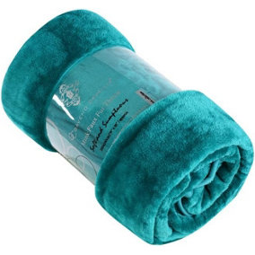 GC GAVENO CAVAILIA Luxury Faux Fur Throw 150x200 CM Teal Fleece Blanket for Double Bed & Sofa Bed