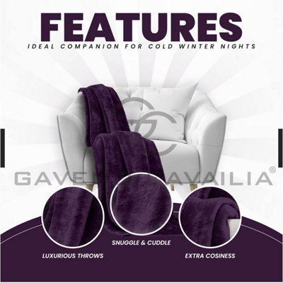 GC GAVENO CAVAILIA Luxury Faux Fur Throw 200X240 CM Aubergine Fleece Blanket for King Bed & Sofa Bed