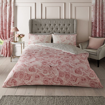 GC GAVENO CAVAILIA Madison roses duvet cover bedding set double pink 3PC with flowers design reversible quilt cover