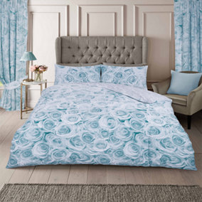 GC GAVENO CAVAILIA Madison roses duvet cover bedding set Duck Egg king 3PC with flowers design reversible quilt cover