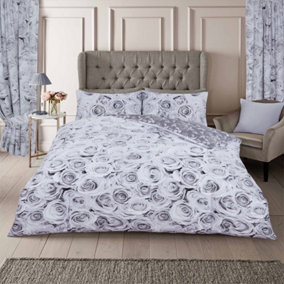 GC GAVENO CAVAILIA Madison roses duvet cover bedding set grey superking 3PC with flowers design reversible quilt cover