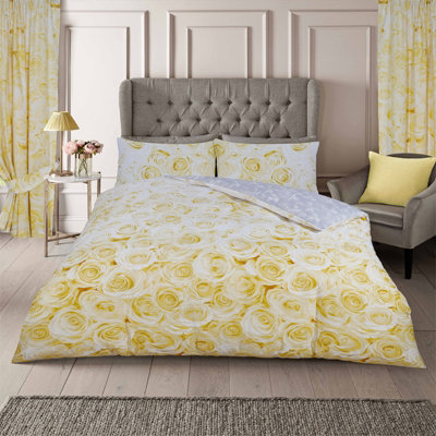 GC GAVENO CAVAILIA Madison roses duvet cover bedding set ochre king 3PC with flowers design reversible quilt cover
