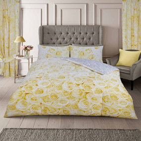 GC GAVENO CAVAILIA Madison roses duvet cover bedding set ochre superking 3PC with flowers design reversible quilt cover