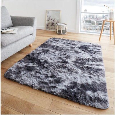 GC GAVENO CAVAILIA Marble Haven Snuggle Rug 120x170 CM Charcoal Luxury Plain Faux Fur Shaggy Decor Rug