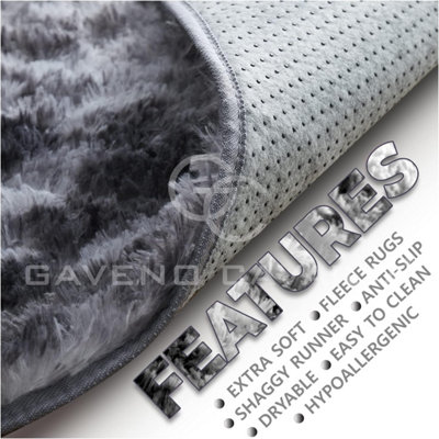 GC GAVENO CAVAILIA Marble Haven Snuggle Rug 120x170 CM Charcoal Luxury Plain Faux Fur Shaggy Decor Rug