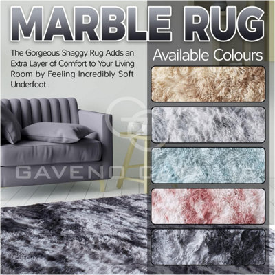 GC GAVENO CAVAILIA Marble Haven Snuggle Rug 160x230 CM Charcoal Luxury Plain Faux Fur Shaggy Decor Rug